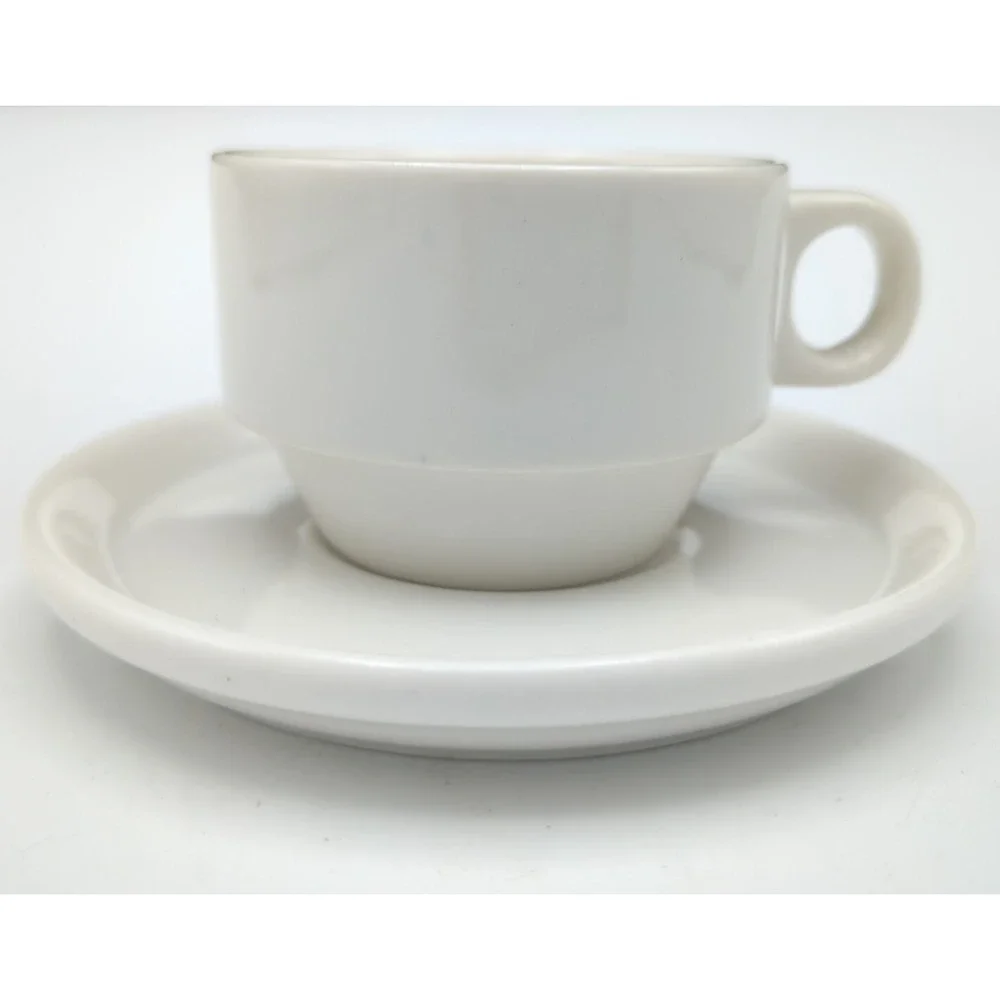 Set 6 European Espresso Demitasse 80ml 2.5 oz Cup & Saucer Modern White Stacking
